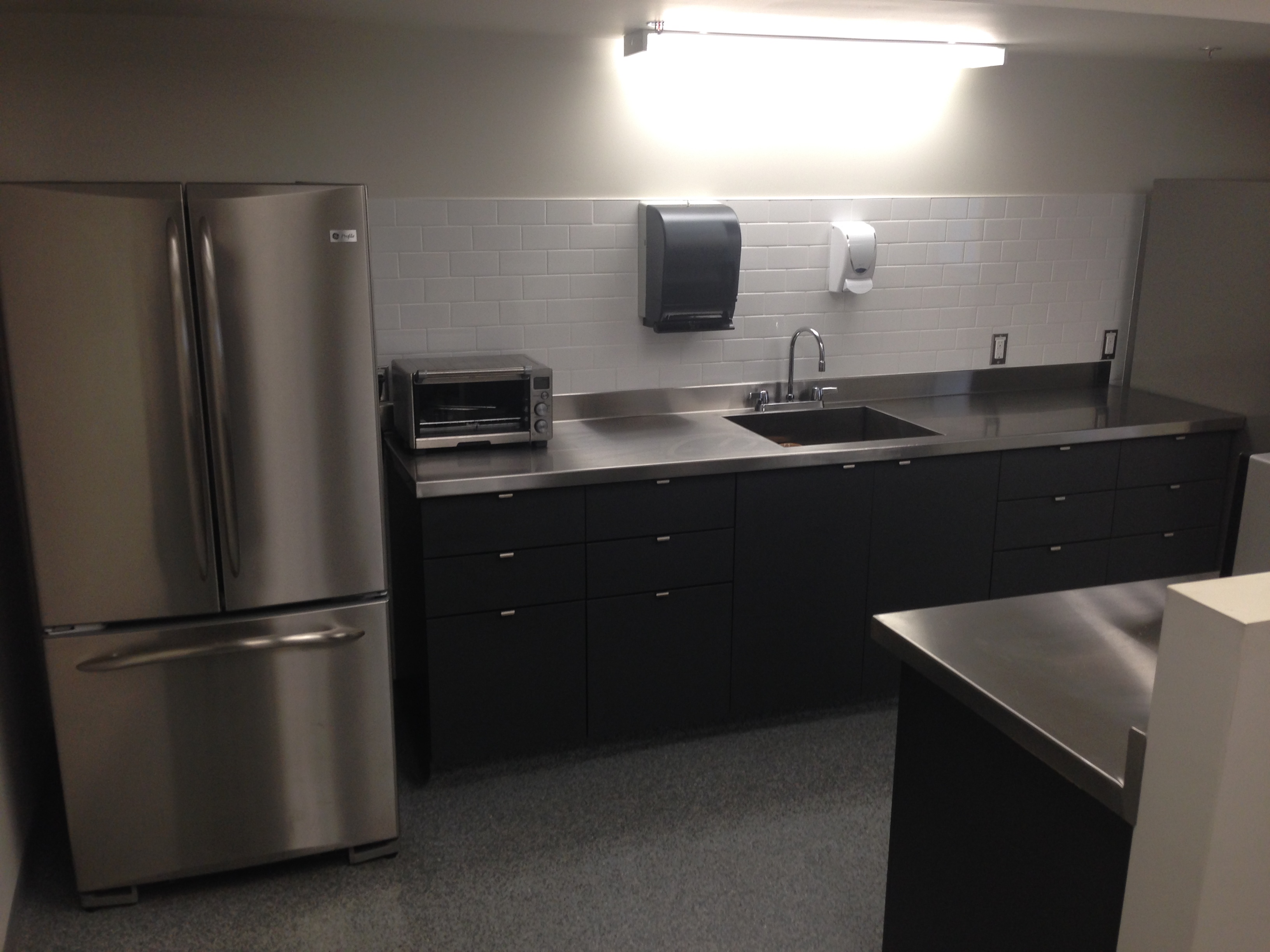 Colonial Honda Staff Kitchen Grey Laminate With Stainless Steel Tops